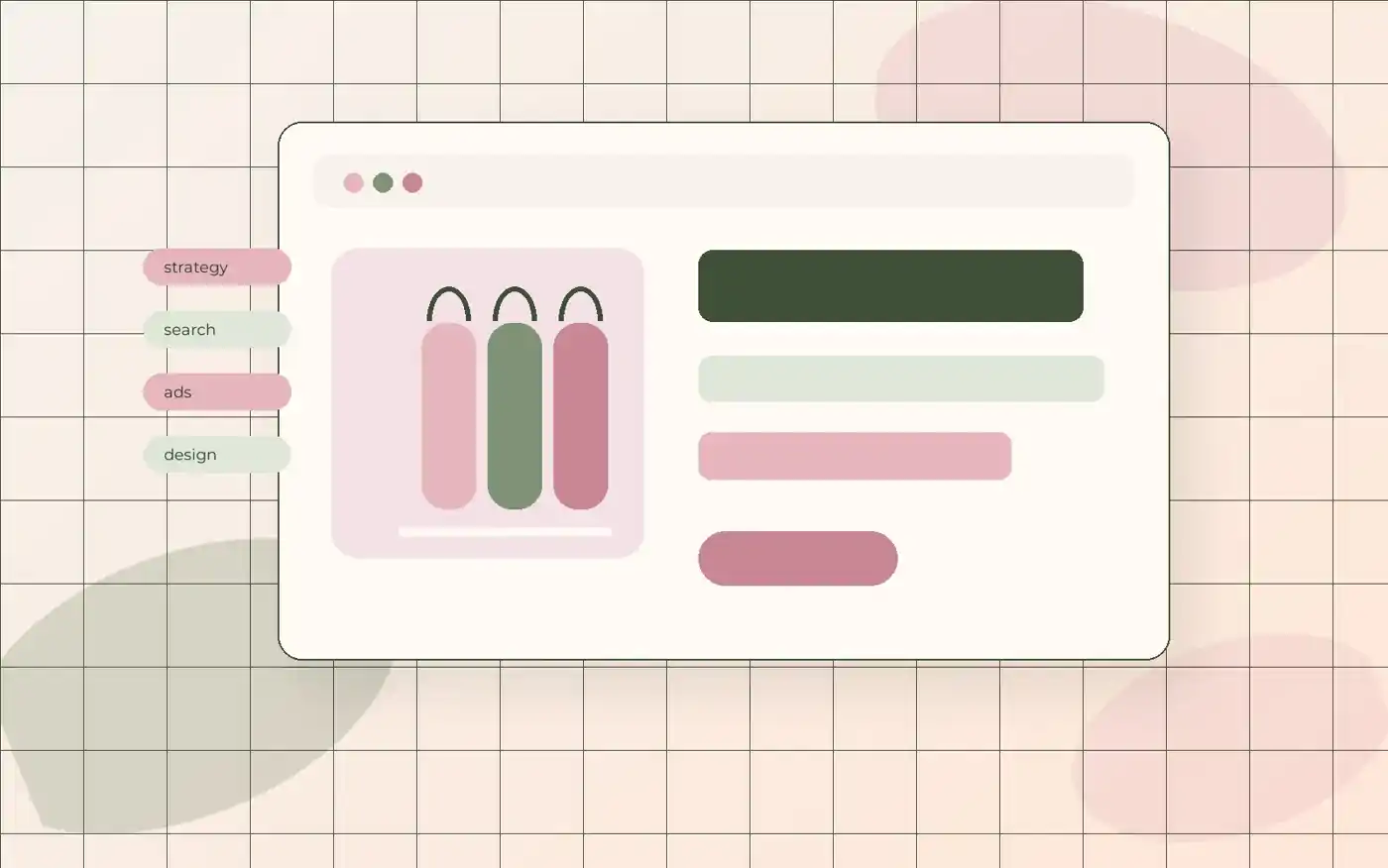 Boutique, florist, and event brand website concept with SEO and paid ads details