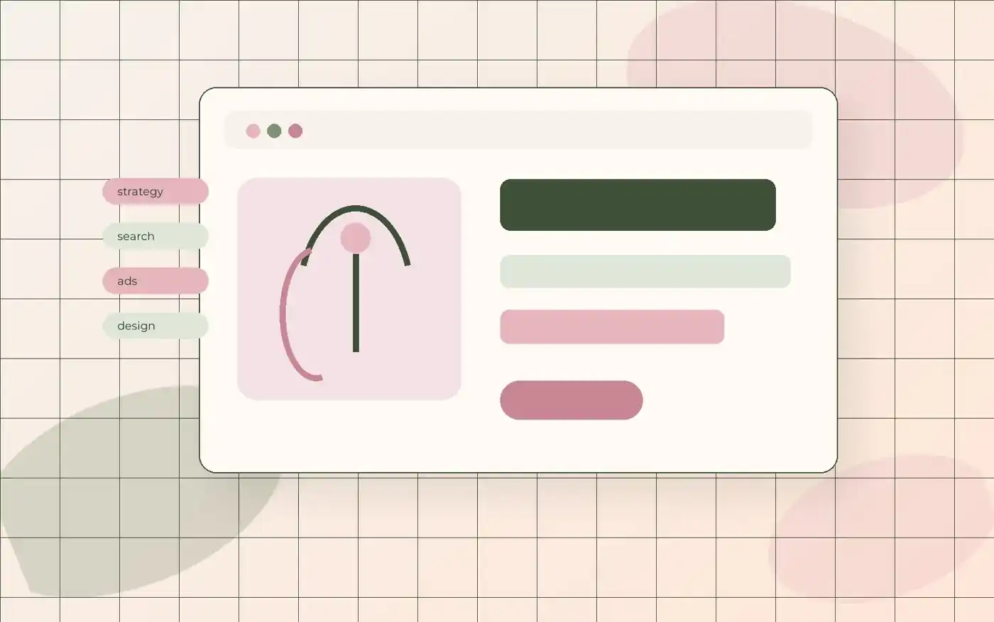 Wellness studio website concept with soft pink and sage yoga marketing details