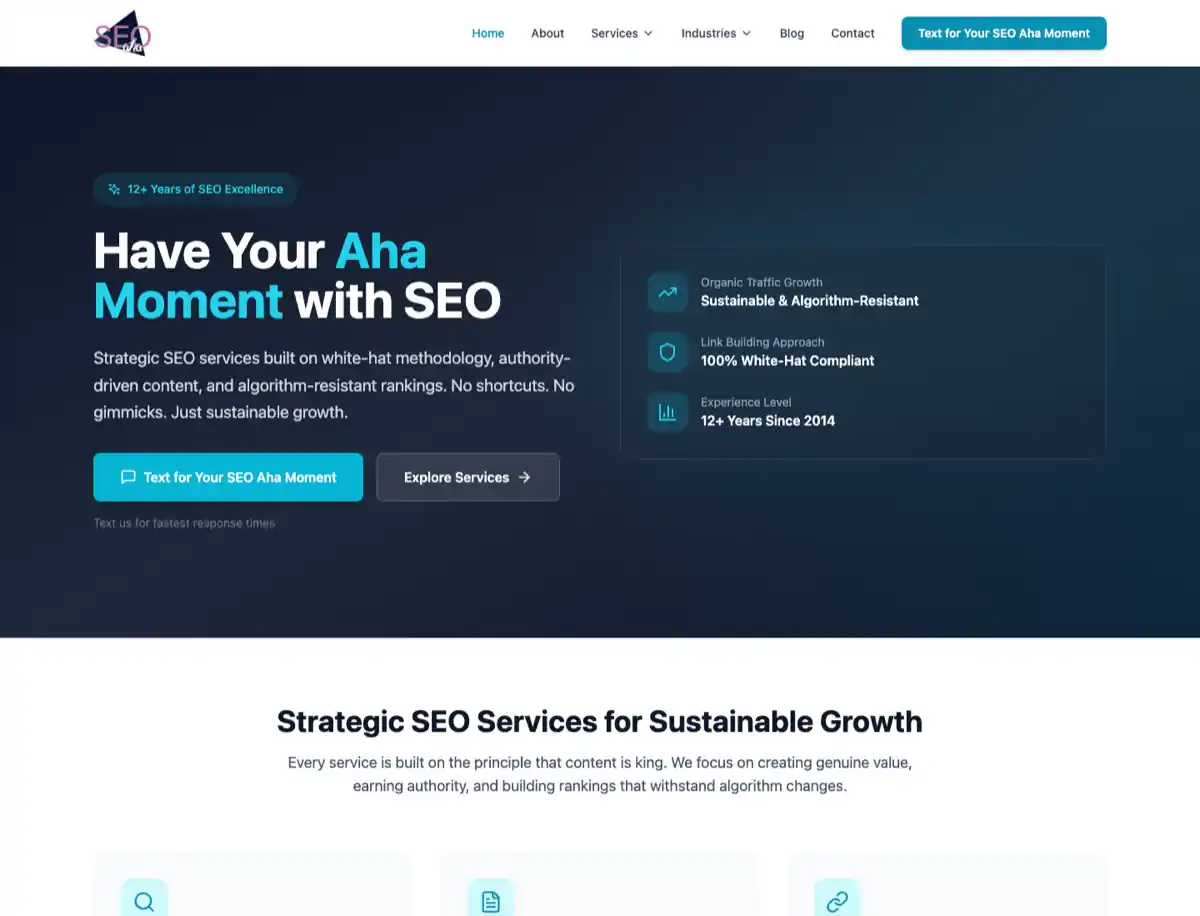 Homepage screenshot of SEOAha